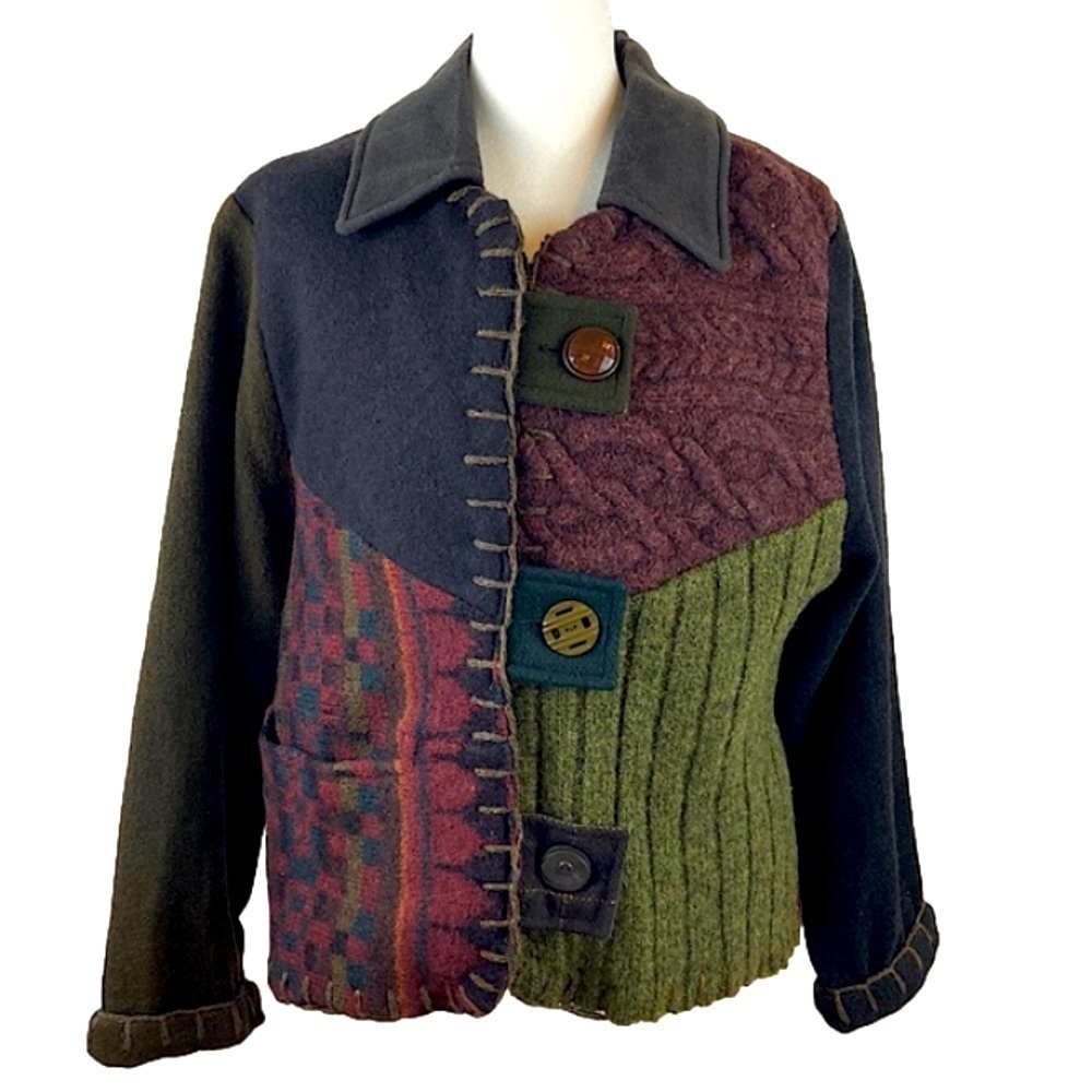 Mixed Patchwork Repurposed Wool Sweater Jacket Handmade by Baabaazuzu